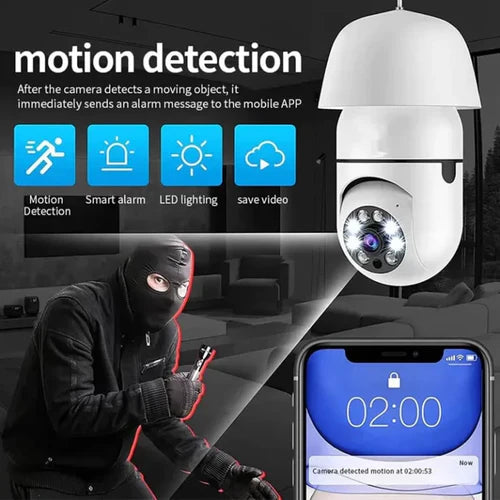1080P HD WiFi Light Bulb Security Camera with Full-Color Night Vision – Wireless Home & Office Monitoring