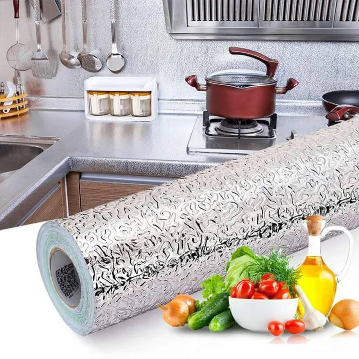 Kitchen Self-Adhesive Aluminum Foil Sheet – Oil-Proof, Waterproof, and Heat-Resistant for Easy Surface Protection.