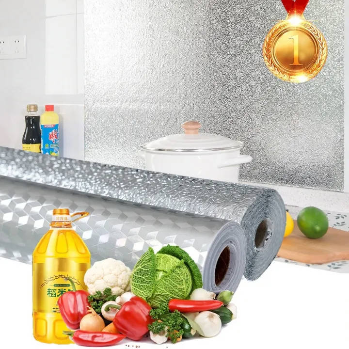 Kitchen Self-Adhesive Aluminum Foil Sheet – Oil-Proof, Waterproof, and Heat-Resistant for Easy Surface Protection.