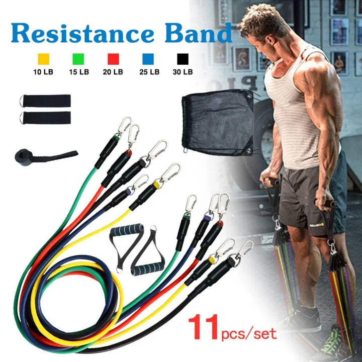 11 Pcs Resistance Bands for Workout & Exercise – Complete Fitness Set