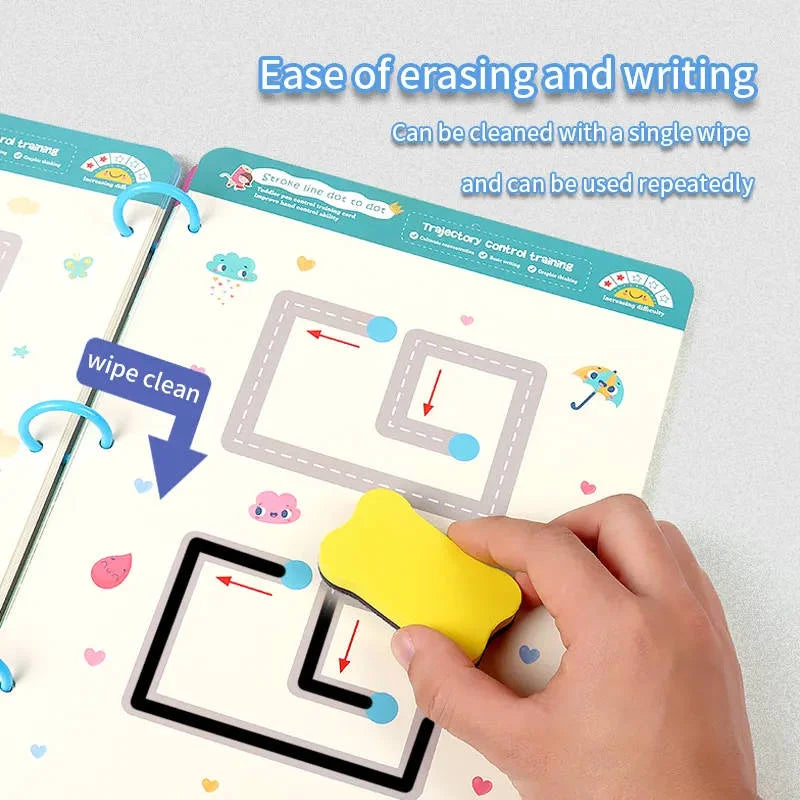 Reusable Educational Tracing Work Book for kids 64 Pages ( 2 Markers & Duster Attched)