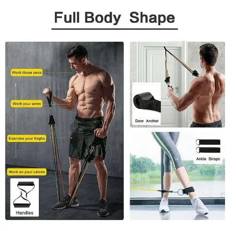 11 Pcs Resistance Bands for Workout & Exercise – Complete Fitness Set