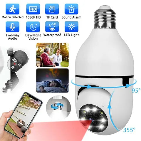 1080P HD WiFi Light Bulb Security Camera with Full-Color Night Vision – Wireless Home & Office Monitoring