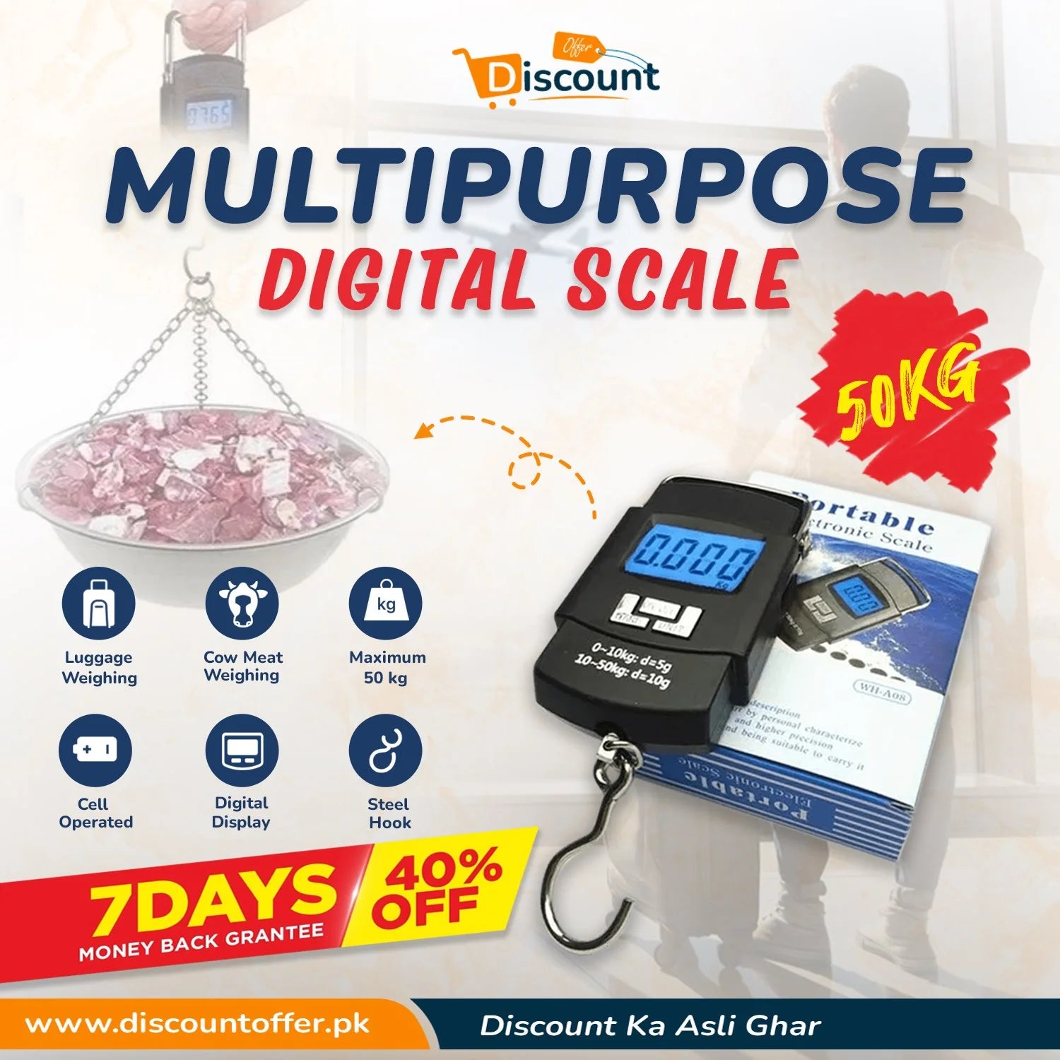 50kg Digital Hanging Scale – Multipurpose Luggage & Kitchen Use