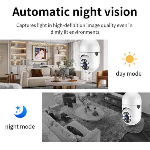 1080P HD WiFi Light Bulb Security Camera with Full-Color Night Vision – Wireless Home & Office Monitoring