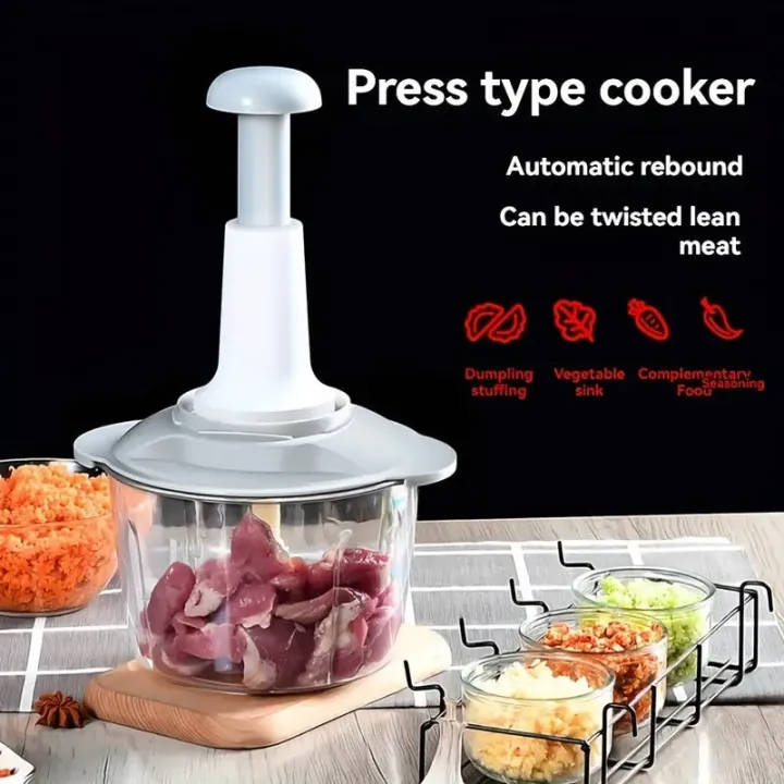 Multifunctional Imported Manual Chopper & Grinder – Hand-Push Design for Easy and Efficient Chopping, Mixing, and Grinding in the Kitchen.