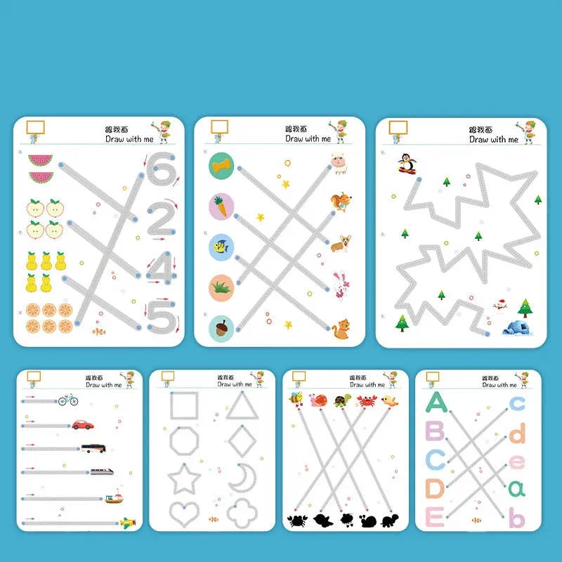 Reusable Educational Tracing Work Book for kids 64 Pages ( 2 Markers & Duster Attched)