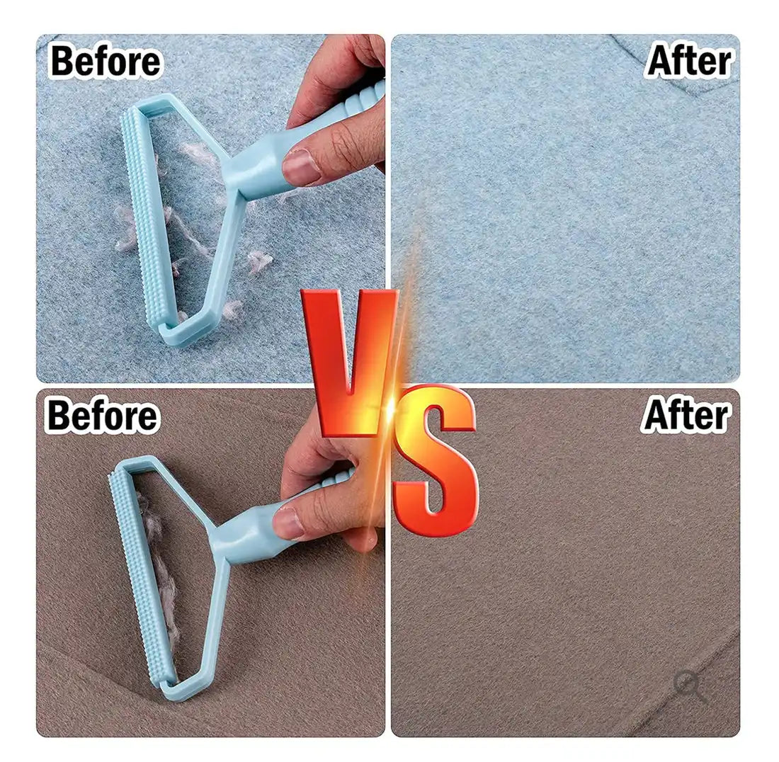 Lint remover before and after results showing fabric cleaning comparison.