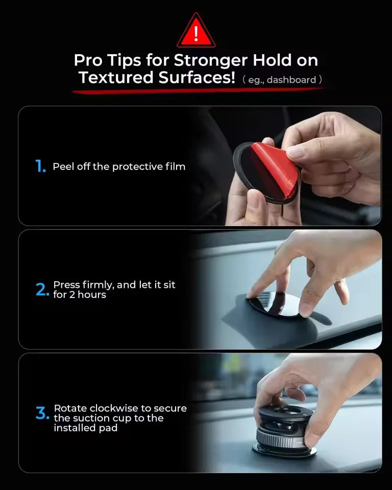 Step-by-step installation guide for securing magnetic phone holder on car dashboard
