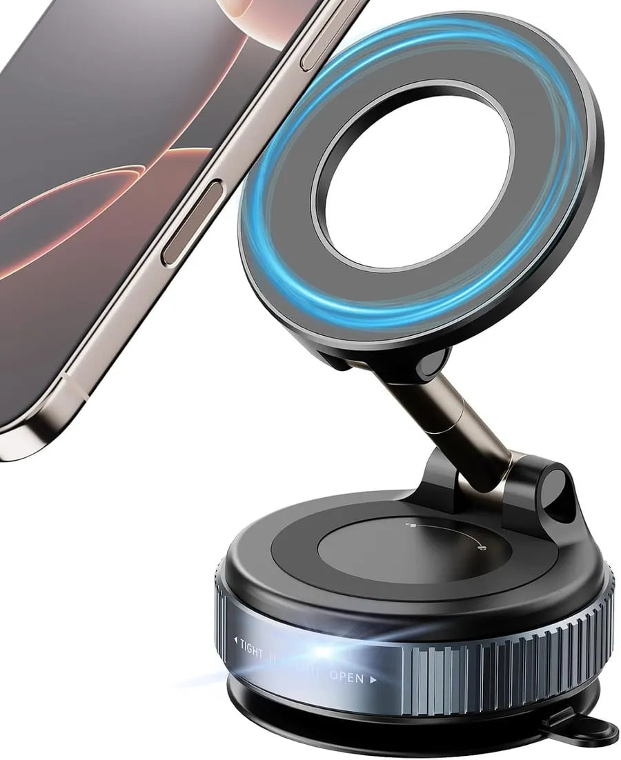 Magnetic suction phone holder with strong MagSafe ring and adjustable stand for hands-free use