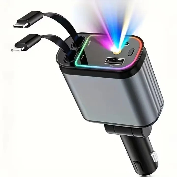 4 in 1 Retractable Car Charger 120W Fast Charging Car Station